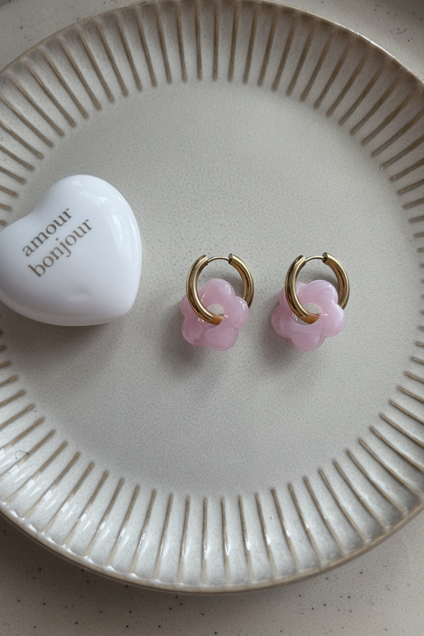 Boucles fleur rose froid